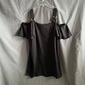 Forever 21 - Black Ruffle Off Shoulder Buckle Strap Dress - Size Large